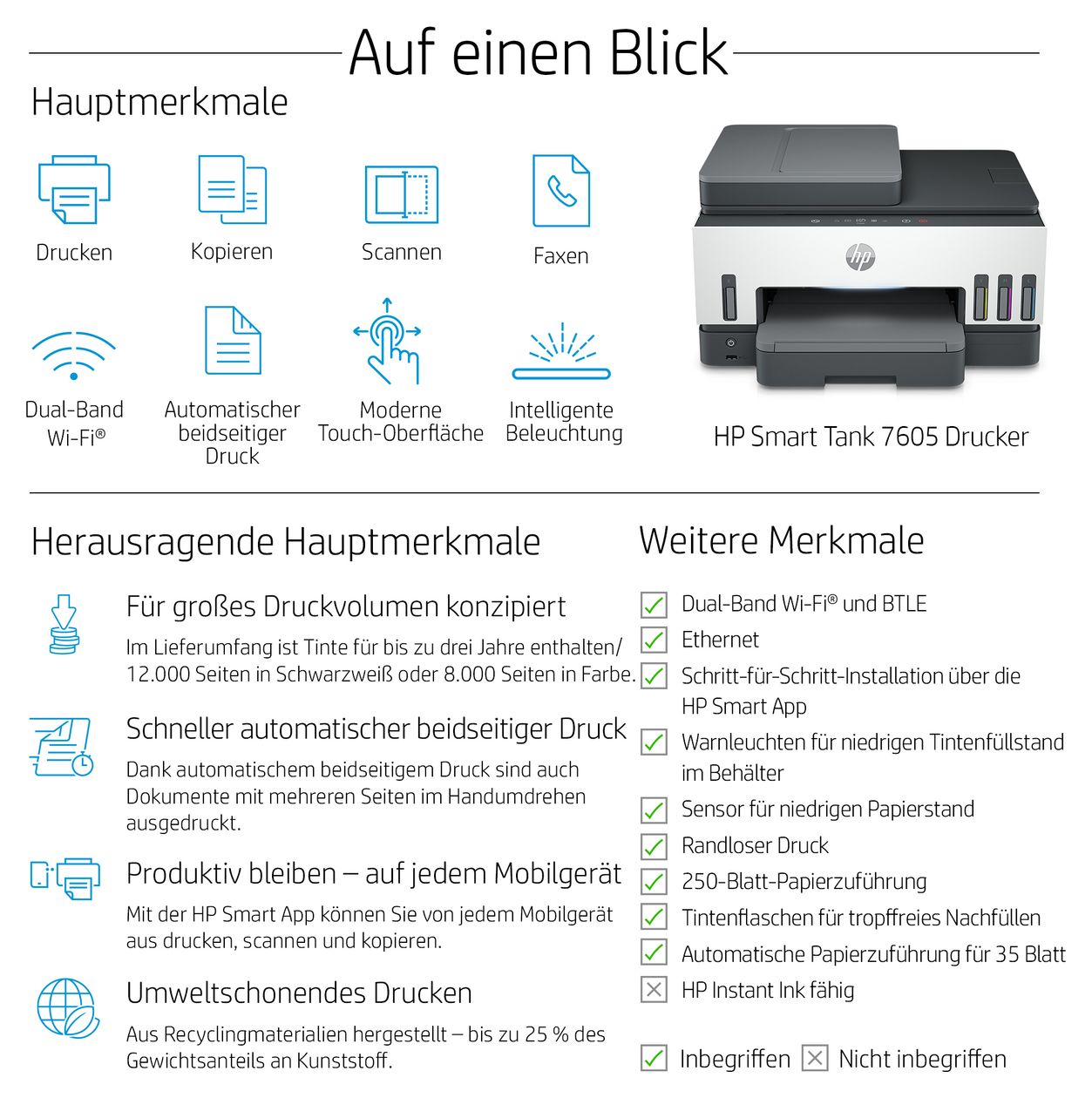 Smart Tank 7605 All in One A4 Thermal Inkjet Drucker 4800 x 1200 DPI 