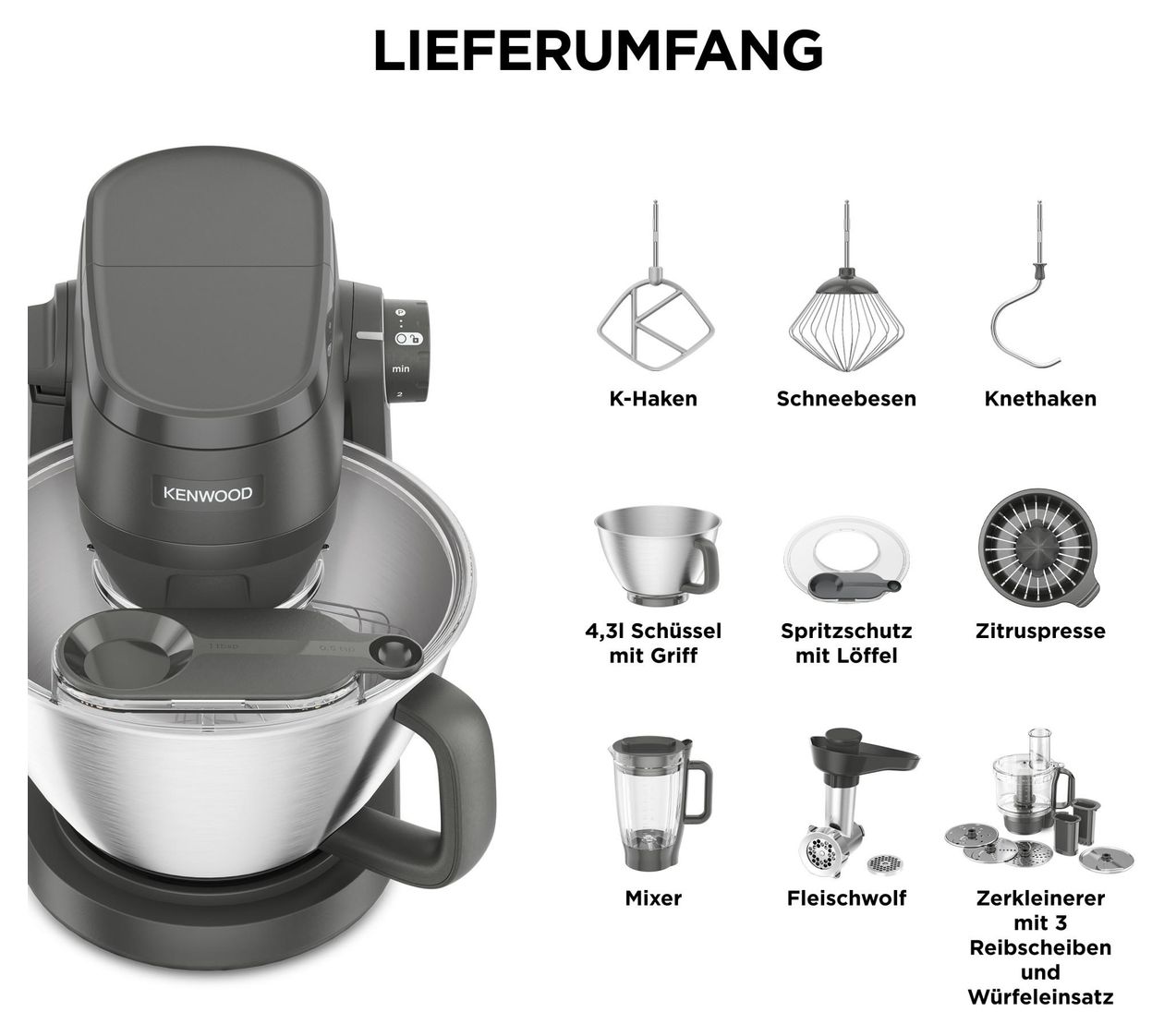 KHC30.070GY Multi Tasker 1000 W Küchenmaschine 4,3 l  (Edelstahl, Grau) 
