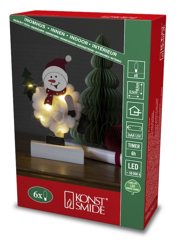 3268-210 Holzsilhouette Schneemann LED Warmweiß Batterie 