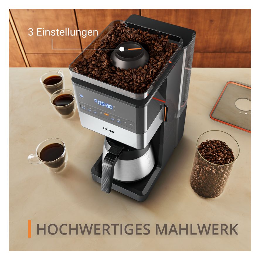 KT8428 Grind Aroma XL 15 Tassen Thermo Filterkaffeemaschine  (Schwarz, Edelstahl) 