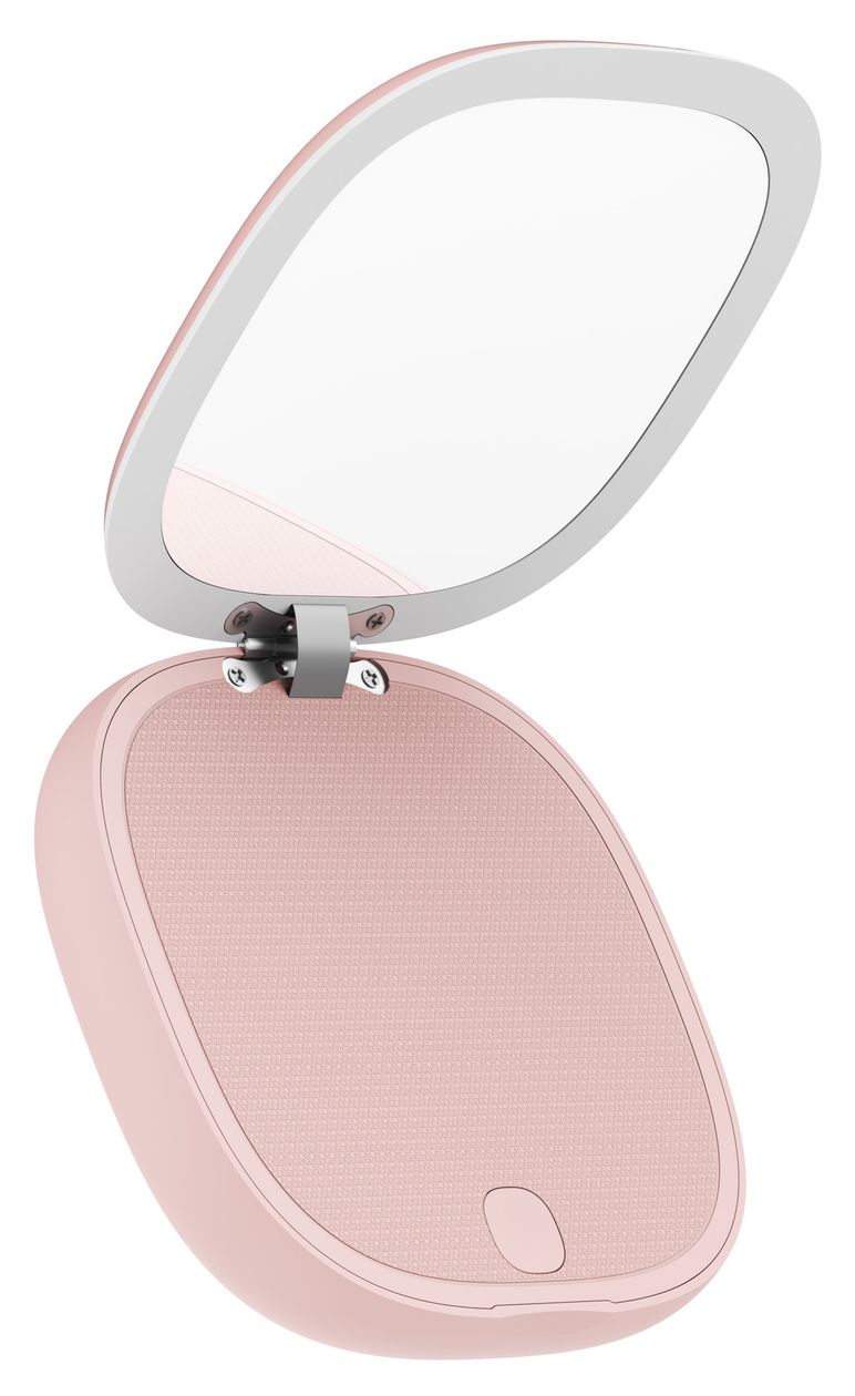 Schminkspiegel mit 4000 mAh Powerbank USB Typ-C Kabelloses Laden  (Rose) 