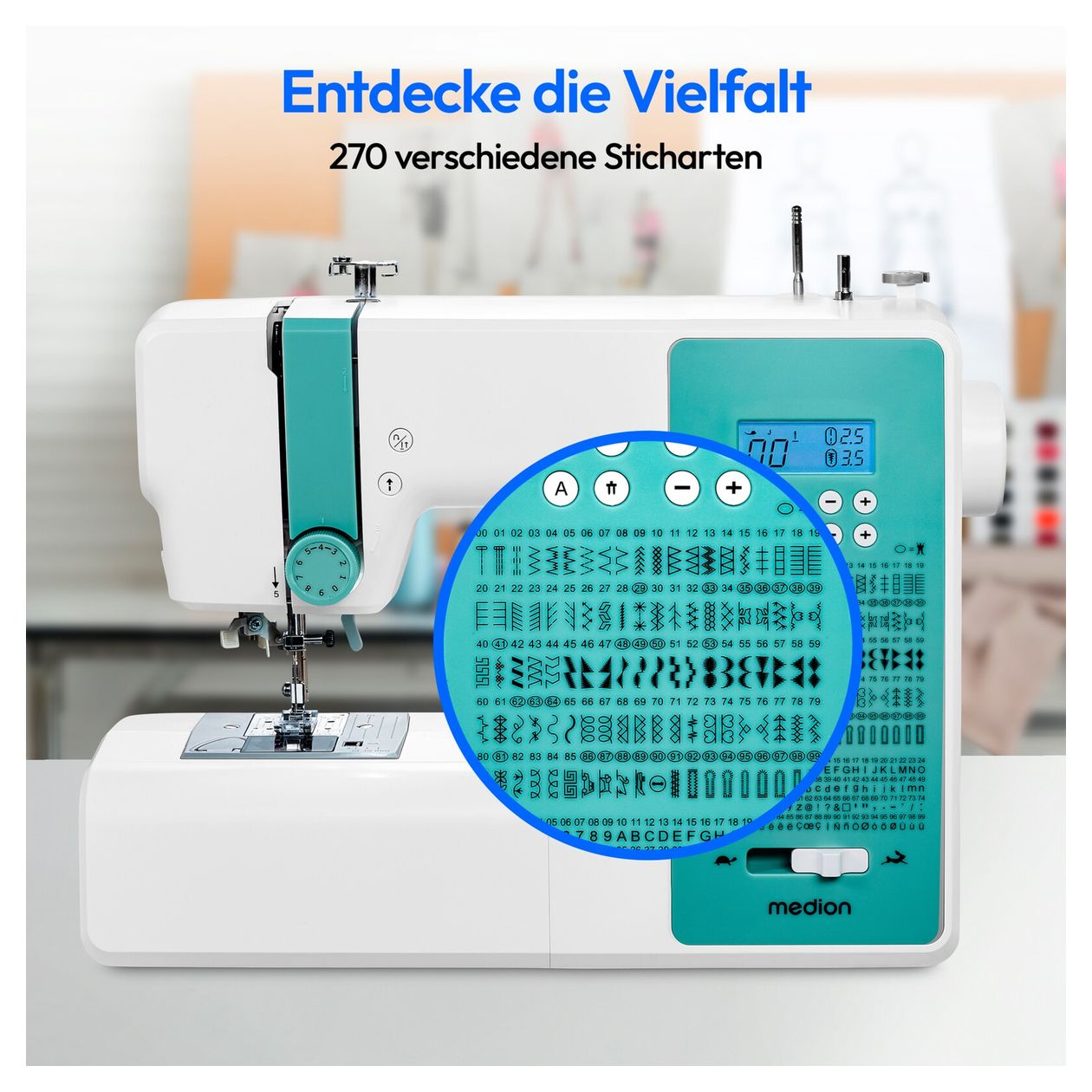 LIFE® Digitale Nähmaschine SD36 (MD11881) einstellbare Stichlänge und Stichbreite, 270 Stichmuster, Integriertes Zubehörfach, 36 Watt Motorleistung 