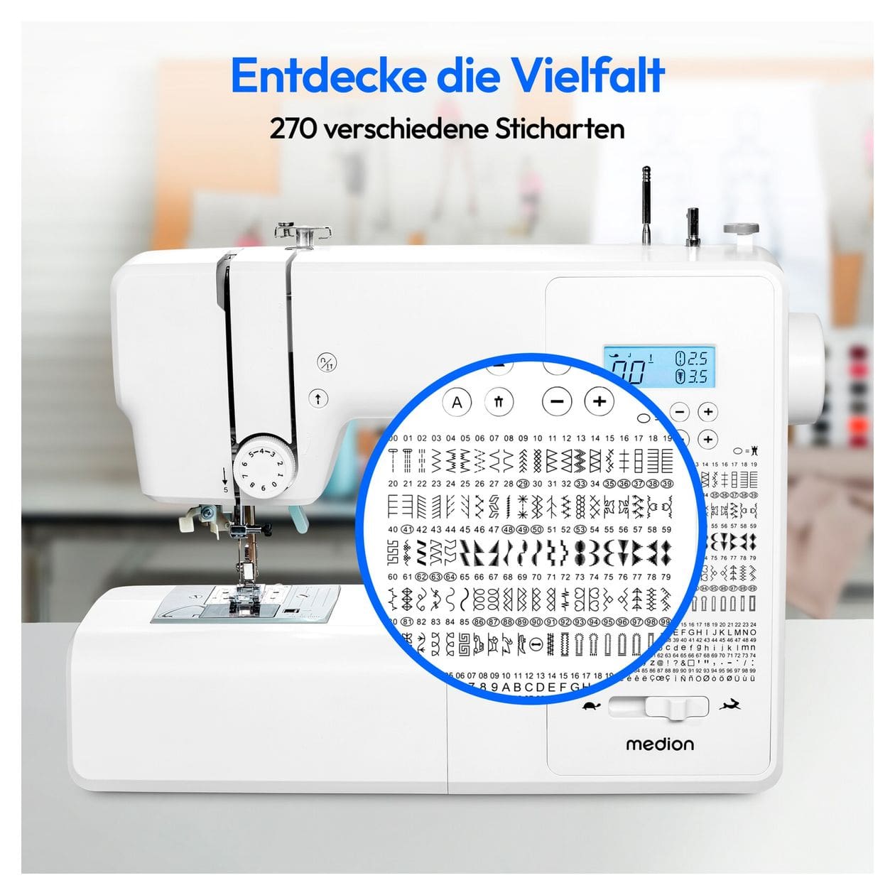 LIFE® Digitale Nähmaschine SD36 (MD11881) einstellbare Stichlänge und Stichbreite, 270 Stichmuster, Integriertes Zubehörfach, 36 Watt Motorleistung 
