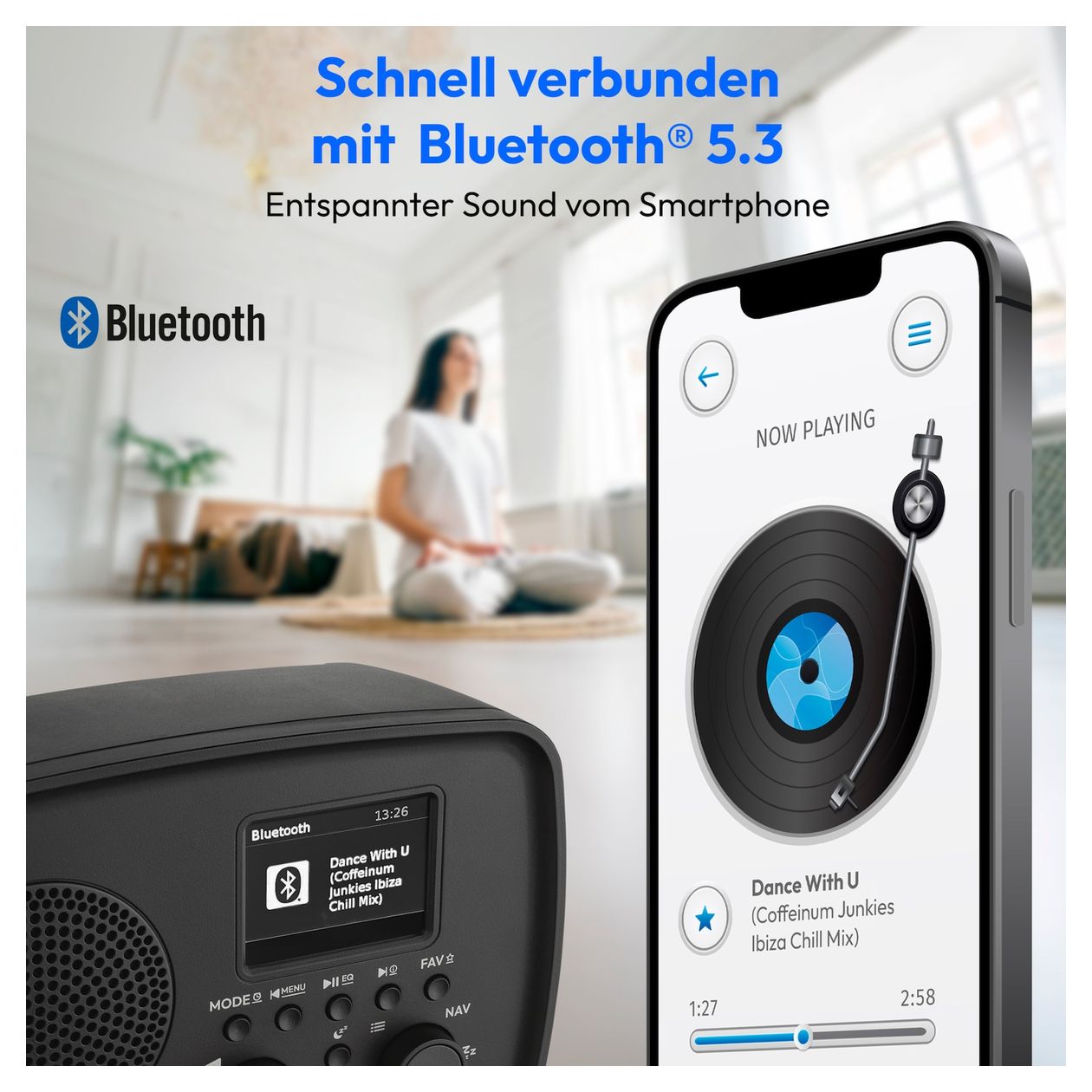 Life DRE-1 Bluetooth DAB+, UKW, FM Radio Persönlich Wasserfest IPX1  (Schwarz) 