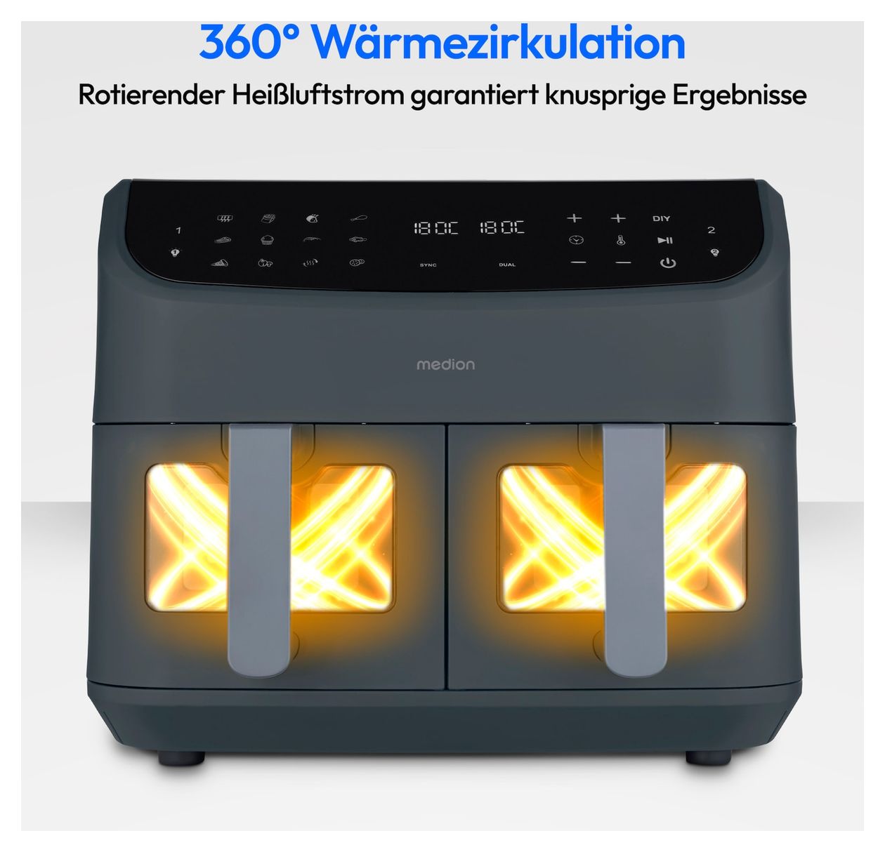 Life P20 XXL Twin Doppel Heißluftfritteuse 8,7 l 2600 W  (Schwarz) 