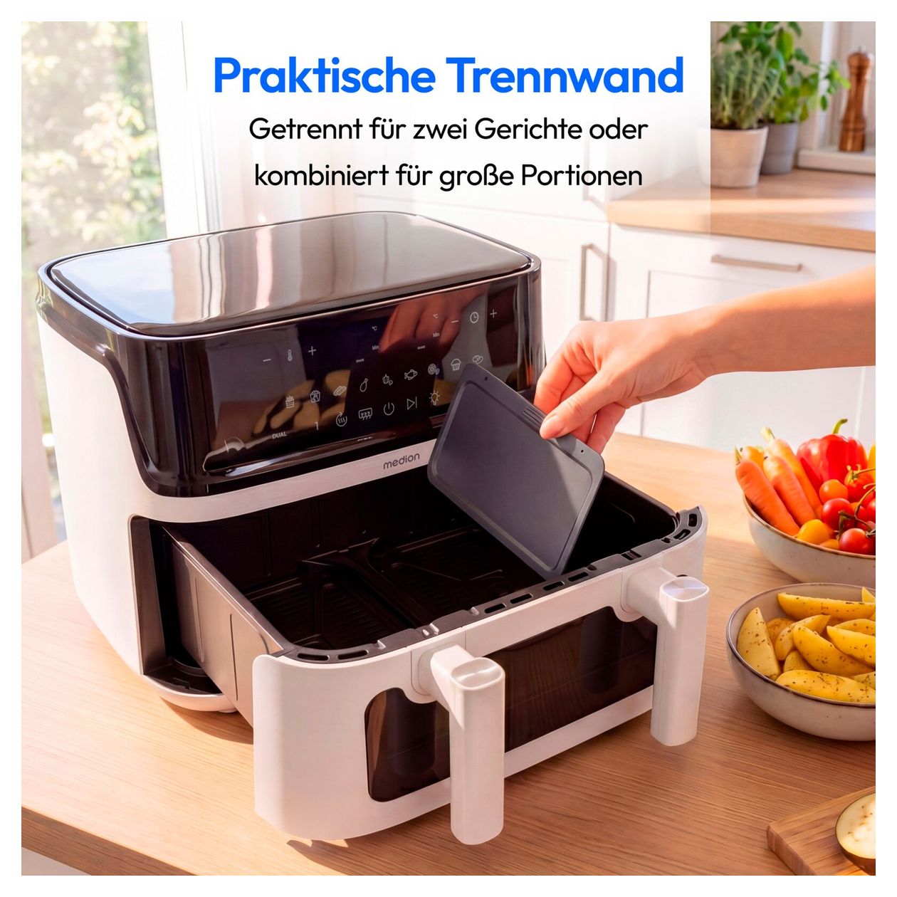 Life P25 XXL Flex M Doppel Heißluftfritteuse 10,8 l 3040 W  (Schwarz, Weiß) 