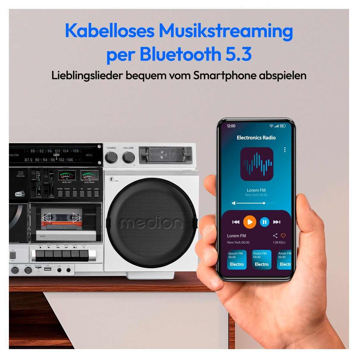 Life P66538 Retro Boombox DAB+, FM, PLL 20 W Bluetooth  (Weiß) 