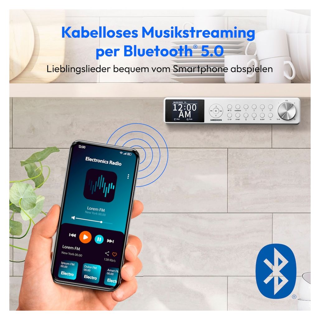 Life P66750 Bluetooth DAB+, PLL, UKW Radio Uhr  (Weiß) 