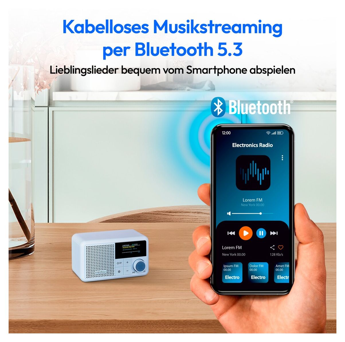 Life S66822 Bluetooth DAB+, UKW Radio Tragbar IPX1  (Aqua-Farbe) 