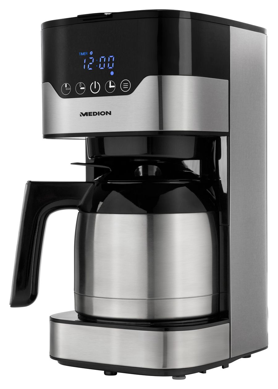 MD18458 10 Tassen Thermo Filterkaffeemaschine 1,2 l  (Schwarz, Edelstahl) 