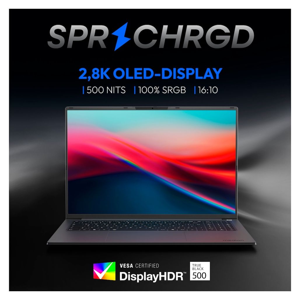 SPRCHRGD 16 S1 2K Ultra HD Notebook 40,6 cm (16 Zoll) 2880 x 1800 Pixel 32 GB Ram 512 GB SSD Windows 11 Home Intel Core Ultra 5 intern  (Grau) 