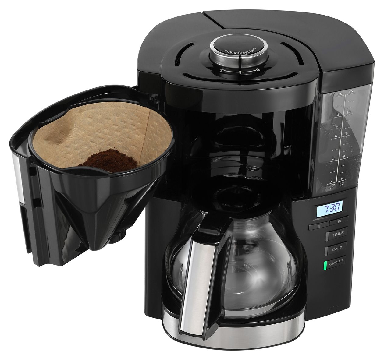 1025-08 Look V Timer 15 Tassen Filterkaffeemaschine  (Schwarz, Silber) 