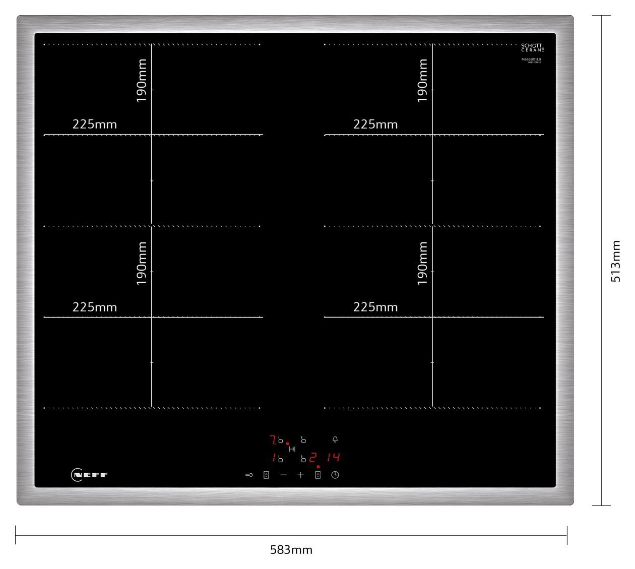 M66SBX1L0 herdgesteuertes 60 cm Induktions Kochfeld/Herdplatte 4 Zone(n) 