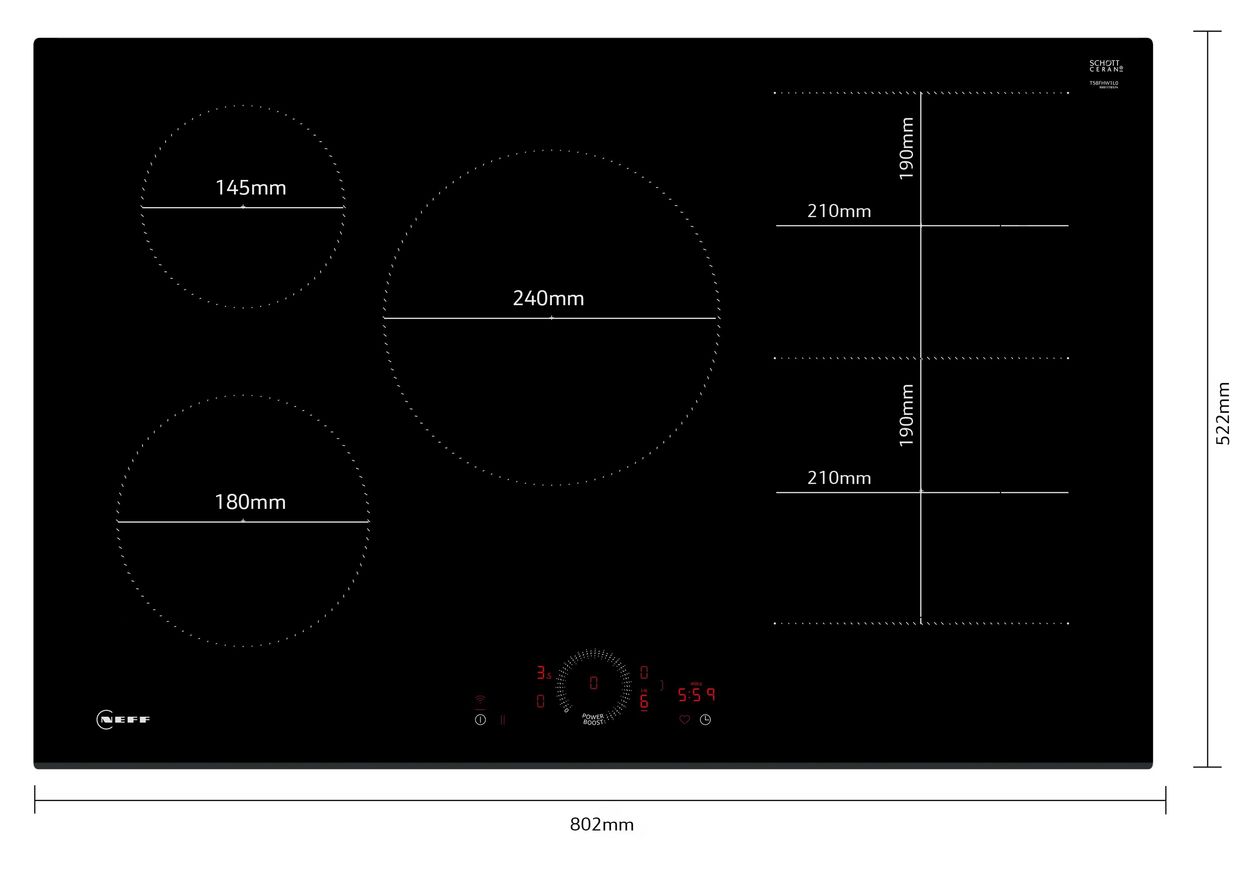 N70 T58FHW1L0 autarkes 80 cm Induktions Kochfeld/Herdplatte 5 Zone(n) 