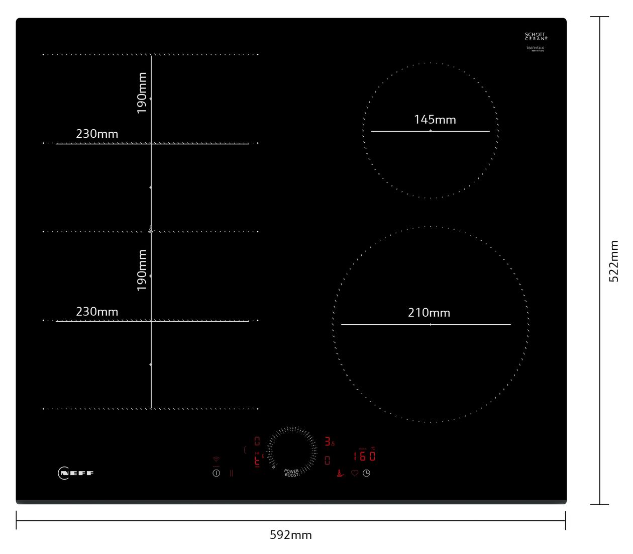 N70 T66FHE4L0 autarkes 60 cm Induktions Kochfeld/Herdplatte 4 Zone(n) 