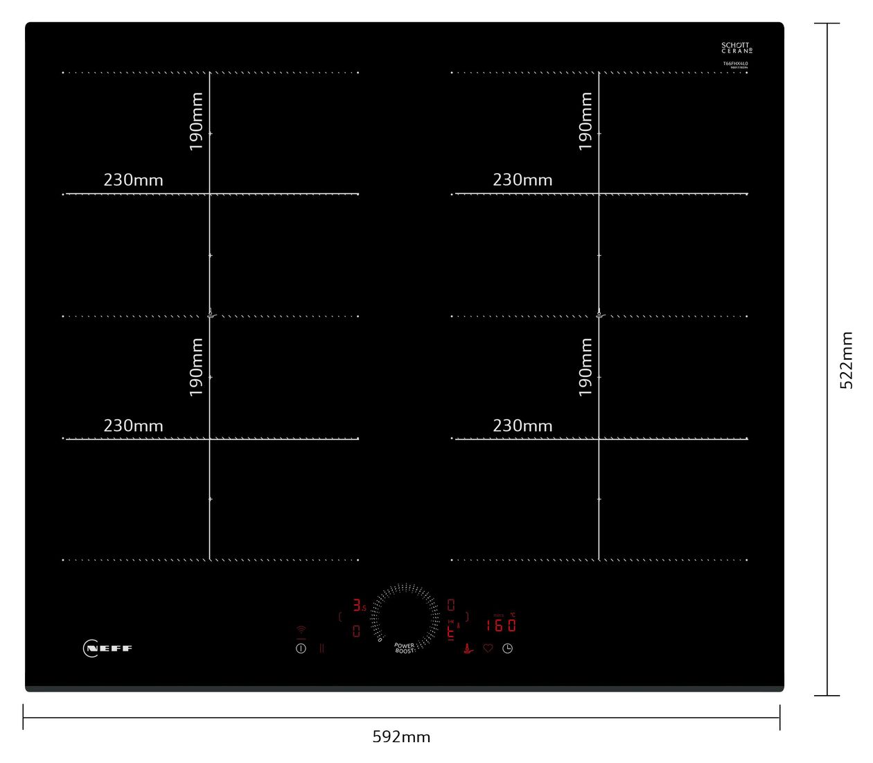 N70 T66FHX4L0 autarkes 60 cm Induktions Kochfeld/Herdplatte 4 Zone(n) 