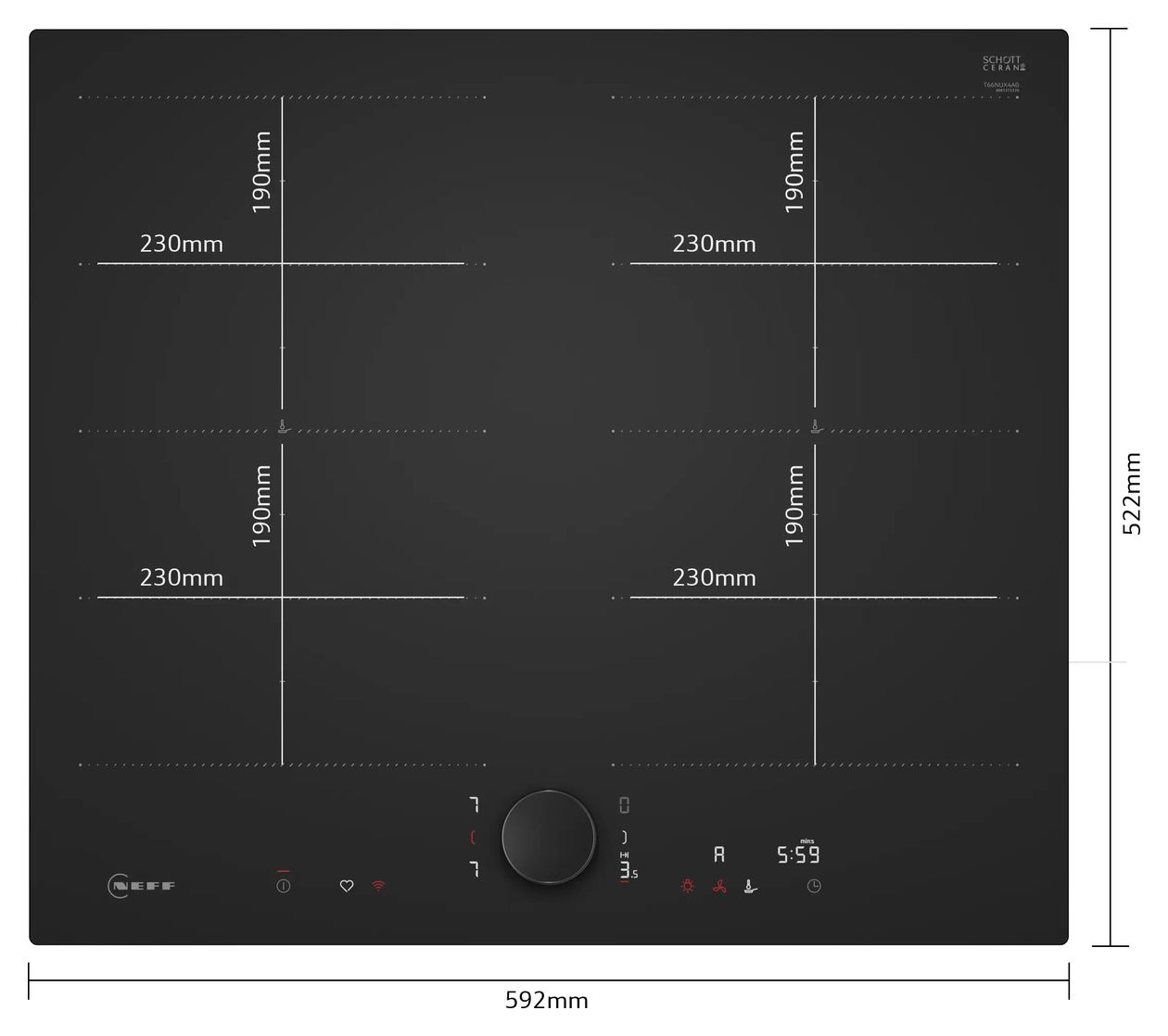 N90 T66NUX4A0 autarkes 60 cm Induktions Kochfeld/Herdplatte 4 Zone(n) 