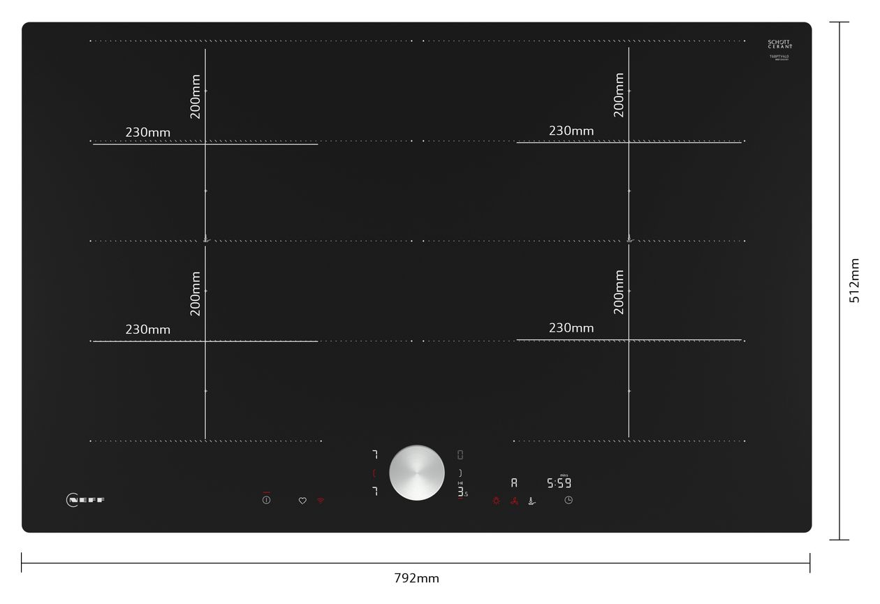 T68PTY4L0 autarkes 80 cm Induktions Kochfeld/Herdplatte 4 Zone(n) 