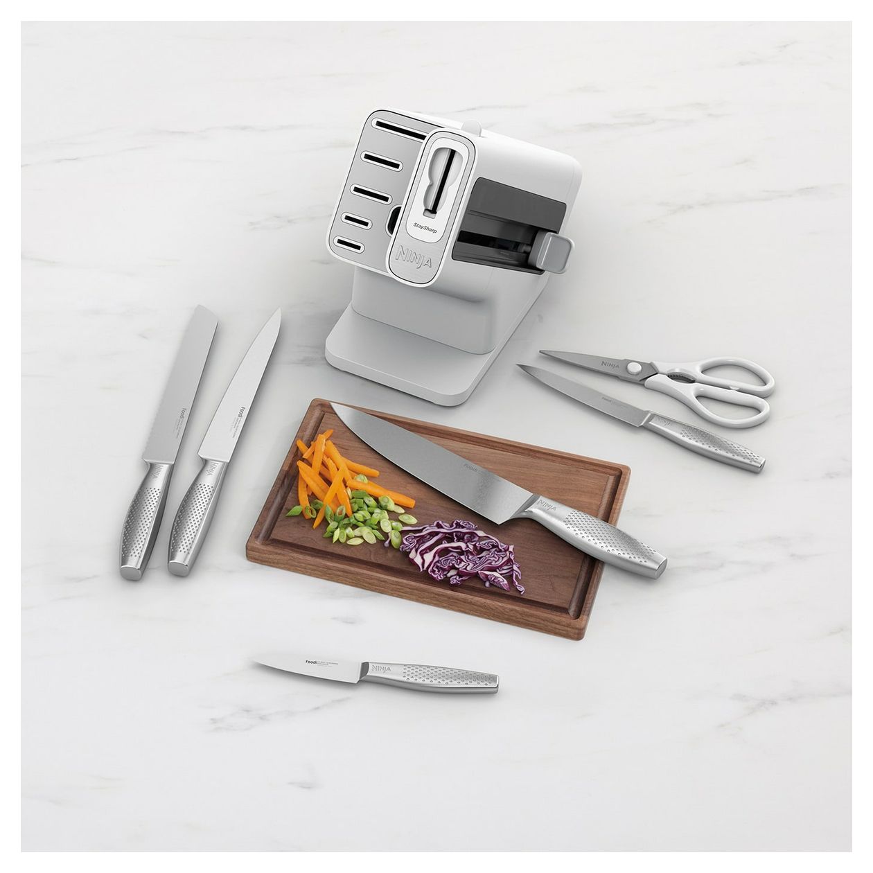 StaySharp Rostfreier Messerblock mit integriertem Schleifer 6-teiliges Set 