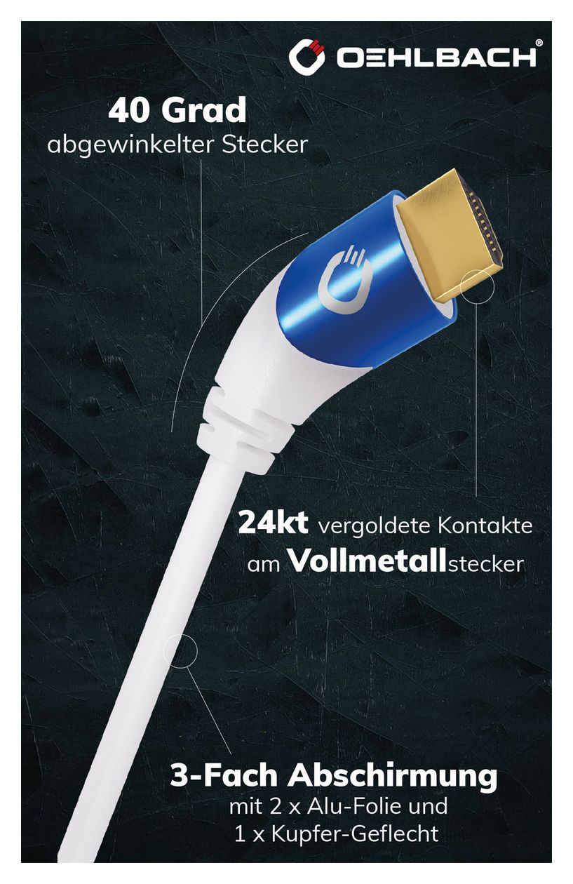 Shape Magic 48 Gbit/s Stecker Abgewinkelt HDMI auf HDMI Typ A (Standard) 3 m  (Blau, Weiß) 