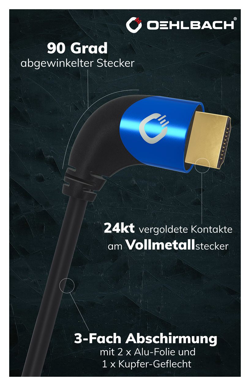 Shape Magic 90 48 Gbit/s Stecker Abgewinkelt HDMI auf HDMI Typ A (Standard) 1,5 m  (Schwarz, Blau) 