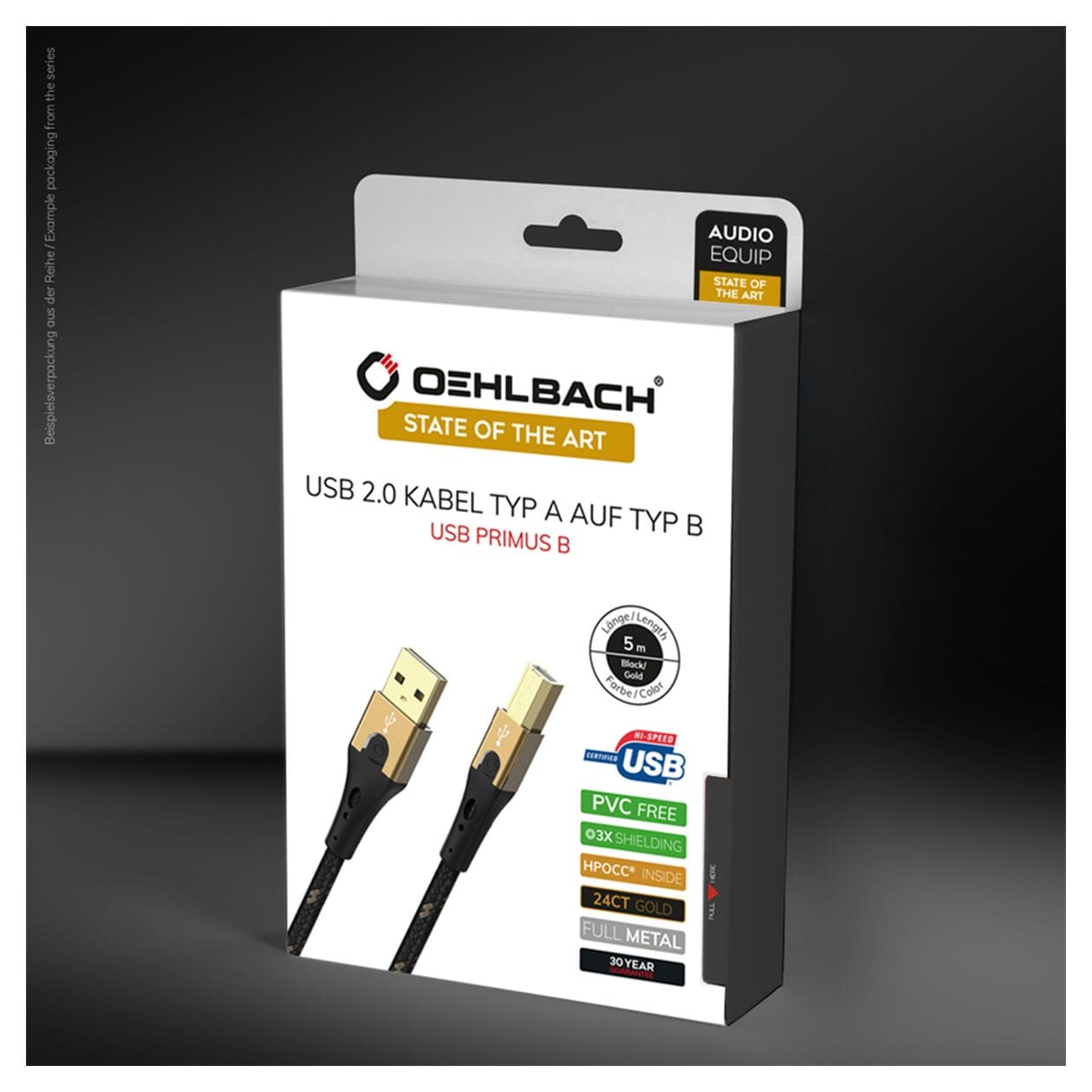 USB Primus B 0,48 Gbit/s Rundkabel USB A auf USB B Männlich 5 m  (Schwarz, Gold) 