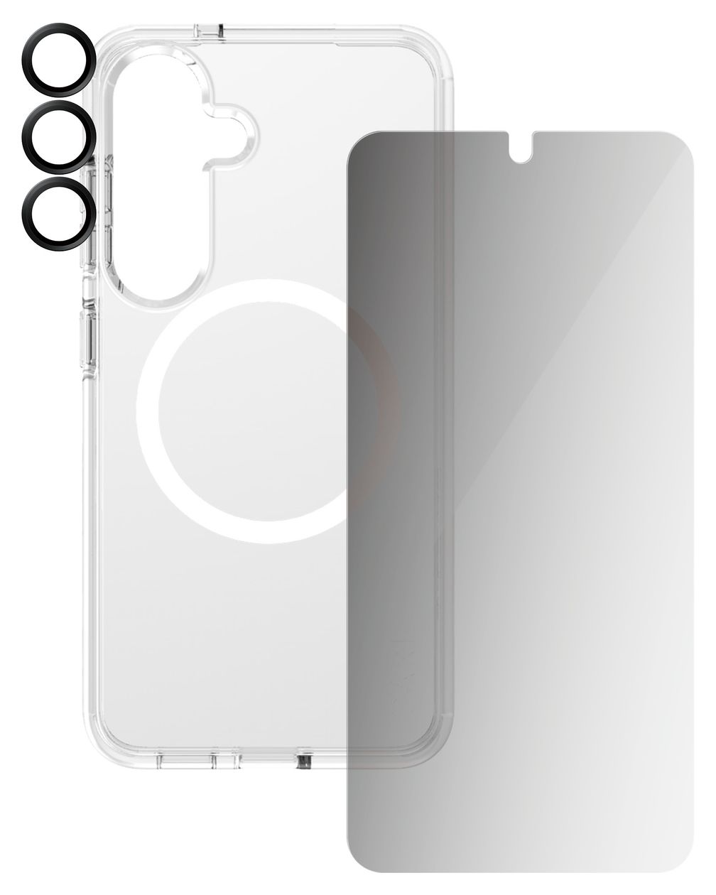 38388  3-in-1 Privacy Set Klare Bildschirmschutzfolie Thermoplastische Polyurethane (TPU), Gehärtetes Glas, Polyethylenterephthalat, Silikon für  Samsung Samsung - Galaxy S25 Kratzresistent, Schockresistent 