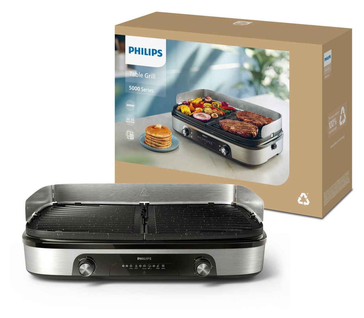 HD6222/90 Tischgrill 2 Zone(n) 2400 W  (Schwarz, Edelstahl) 