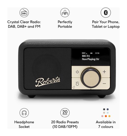 Revival Petite 2 DAB, DAB+, FM Radio Tragbar  (Schwarz) 