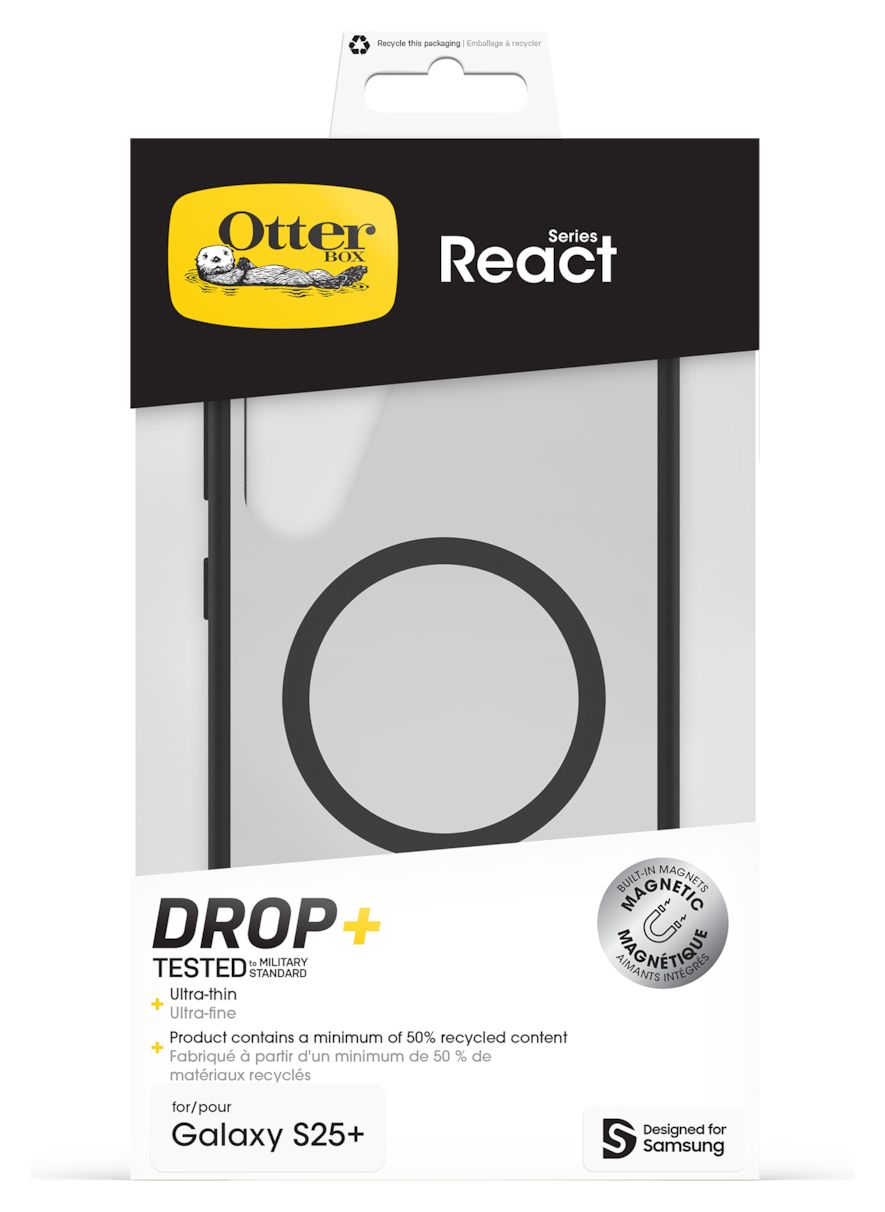 OtterBox React Series Case Cover für Samsung Galaxy S25+ (Schwarz, Transparent) 