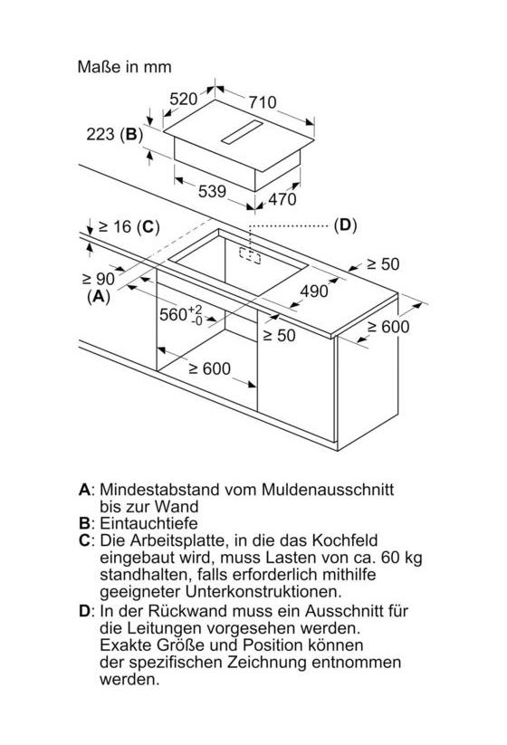 iQ500 ED777HGA7 (ED777HQ26E + HZ9VDSB2) autarkes 70 cm Induktionskochfeld 2 Kochzonen mit integriertem Dunstabzug 