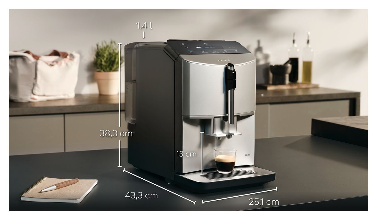 EQ300 TF303E07 Kaffeevollautomat 15 bar 1,4 l 250 g (Schwarz, Metallisch, Silber) 