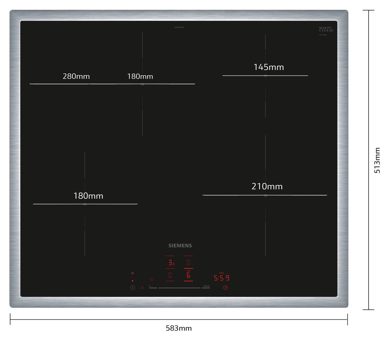 iQ300 EH645HFB1E autarkes 60 cm Induktions Kochfeld/Herdplatte 4 Zone(n) 