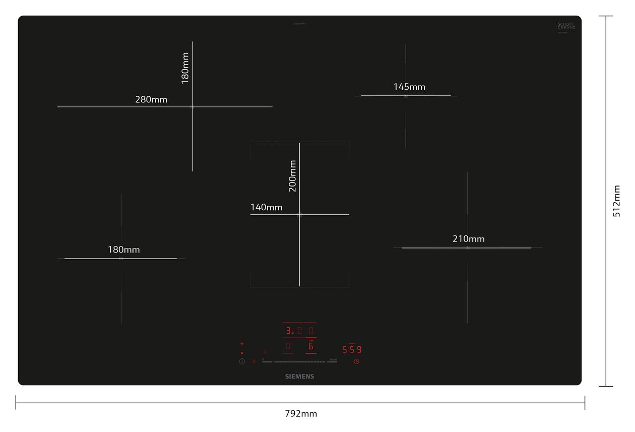 iQ300 EH801HFB1E autarkes 80 cm Induktions Kochfeld/Herdplatte 4 Zone(n) 
