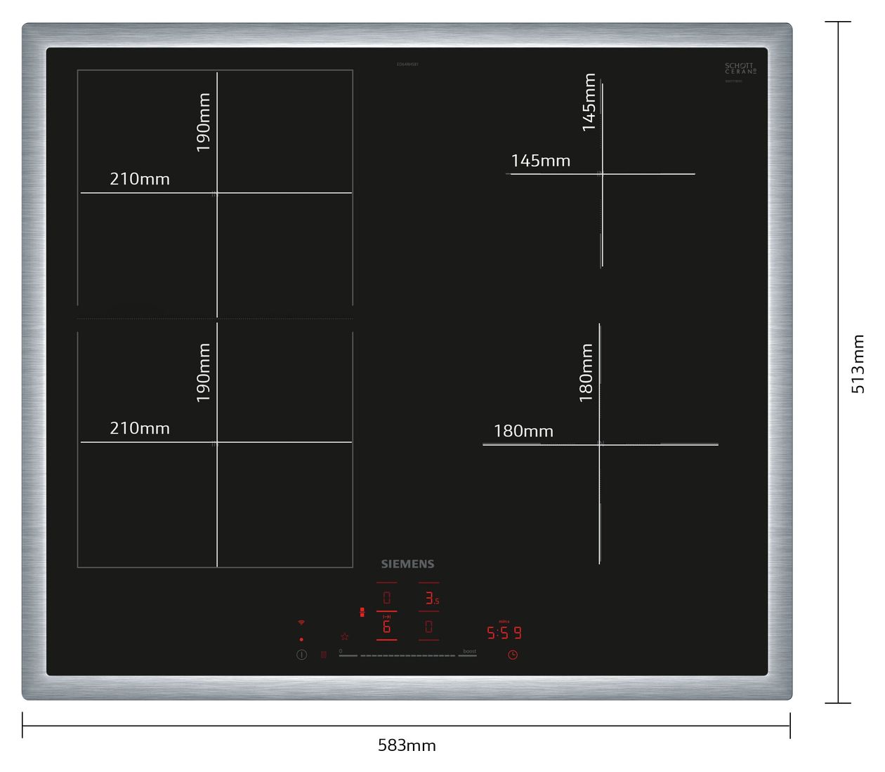 iQ500 ED64RHSB1E autarkes 60 cm Induktions Kochfeld/Herdplatte 4 Zone(n) 