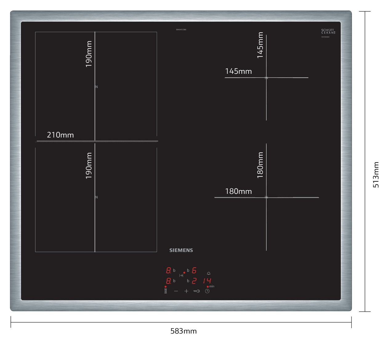 iQ500 EM645CSB6E herdgebundenes 60 cm Induktions Kochfeld/Herdplatte 4 Zone(n) 