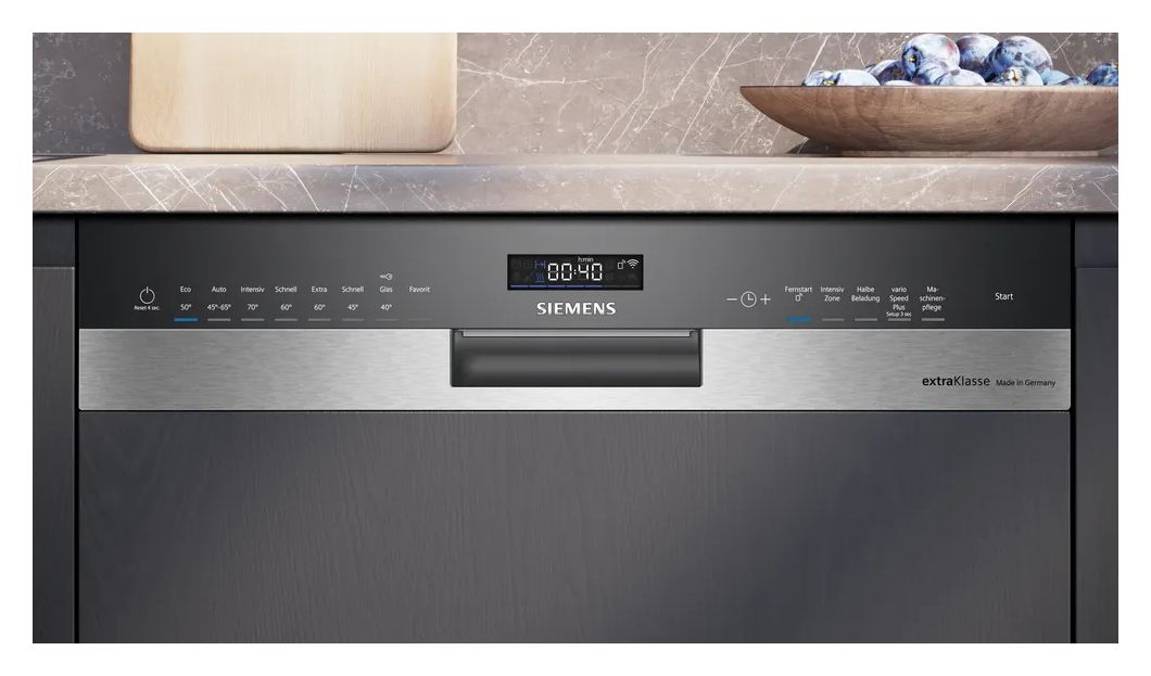 iQ500 SN55ESS1BD (SN55ES00BD + SZ36DX04) 60 cm Geschirrspüler freistehend Sehr leise 13 Maßgedecke aquaStop Funktion Wärmetauscher/Türöffnungstrocknung (Gebürsteter Stahl) 