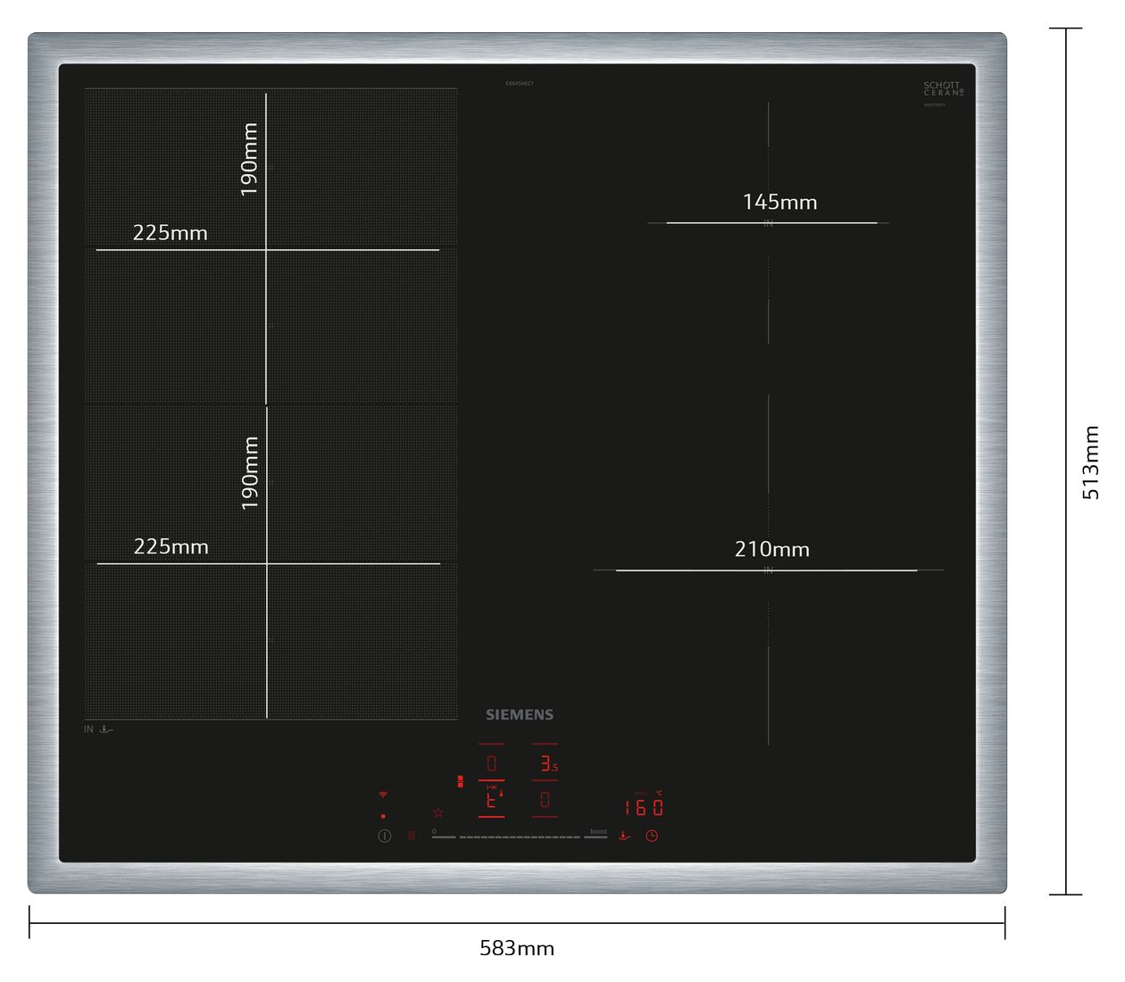 iQ700 EX645HEC1E autarkes 60 cm Induktions Kochfeld/Herdplatte 4 Zone(n) 