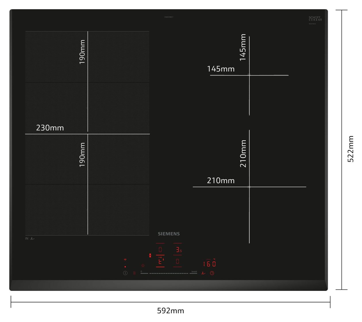 iQ700 EX651HEC1E autarkes 60 cm Induktions Kochfeld/Herdplatte 4 Zone(n) 
