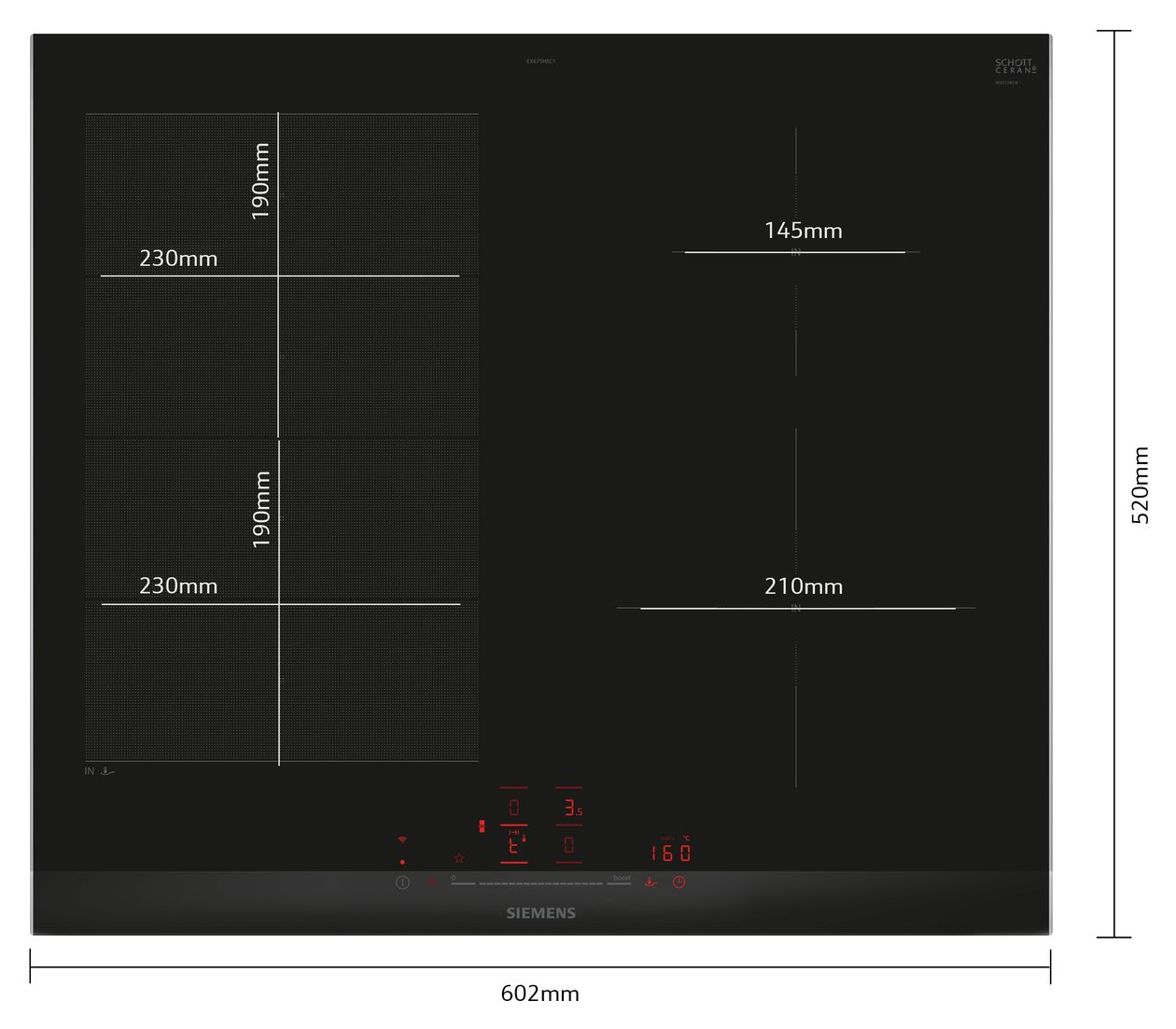 iQ700 EX675HEC1E autarkes 60 cm Induktions Kochfeld/Herdplatte 4 Zone(n) 