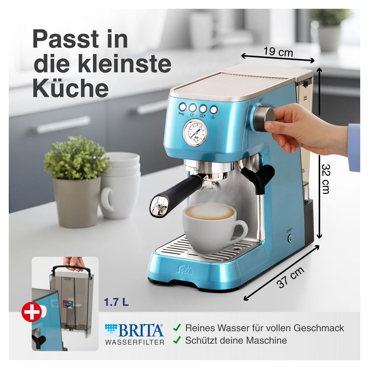 1170 Barista Perfetta Plus Siebträger Kaffeemaschine 15 bar 1700 W  (Blau) 