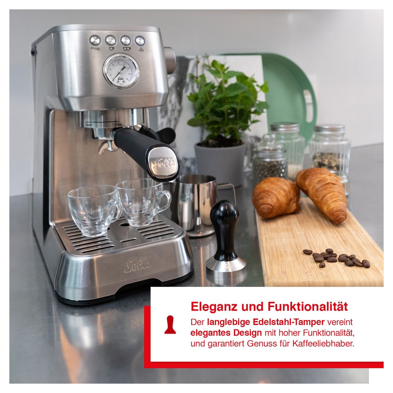 S0242 Tamper für 51 mm Siebträger  Stampfer  (Schwarz, Silber) 