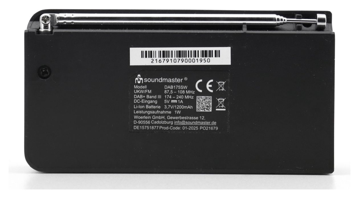 DAB175SW Bluetooth DAB+, FM Radio Tragbar  (Schwarz) 