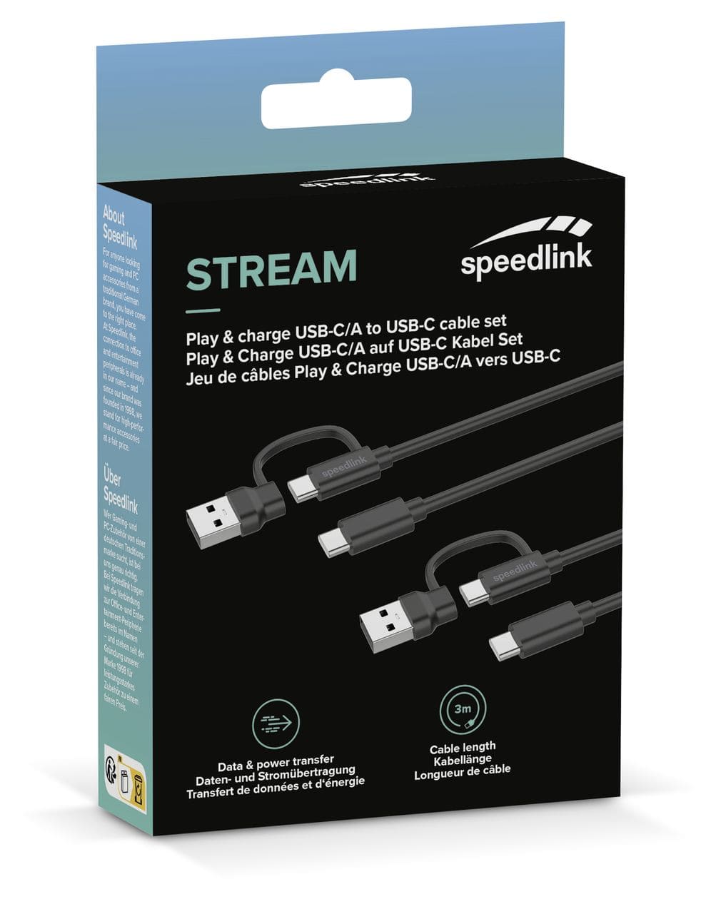 SL-460101-BK Rundkabel USB A/USB C auf USB C Männlich 3 m  (Schwarz) 