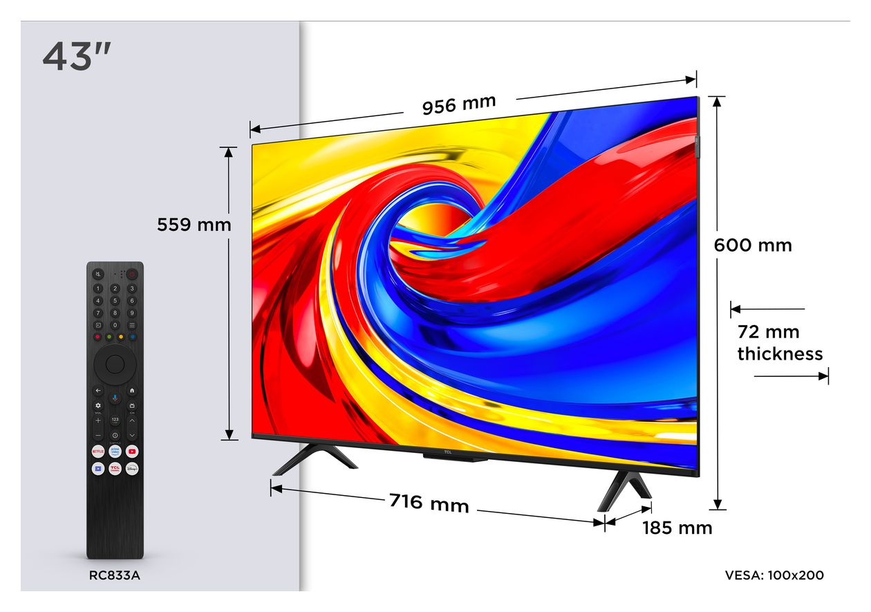 43QLED780L QLED 109,2 cm (43 Zoll) Fernseher 4K Ultra HD VESA 200 x 100 mm 