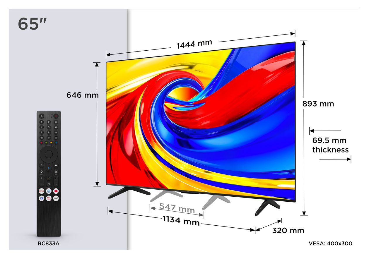 65QLED780L QLED 165,1 cm (65 Zoll) Fernseher 4K Ultra HD VESA 400 x 300 mm 