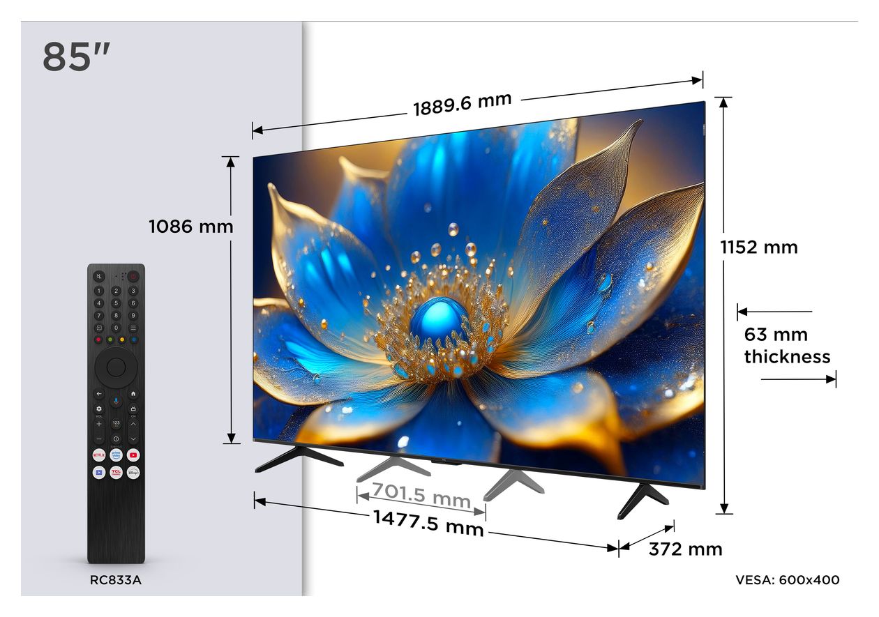 85QLED780K QLED 2,16 m (85 Zoll) Fernseher 4K Ultra HD VESA 600 x 400 mm 