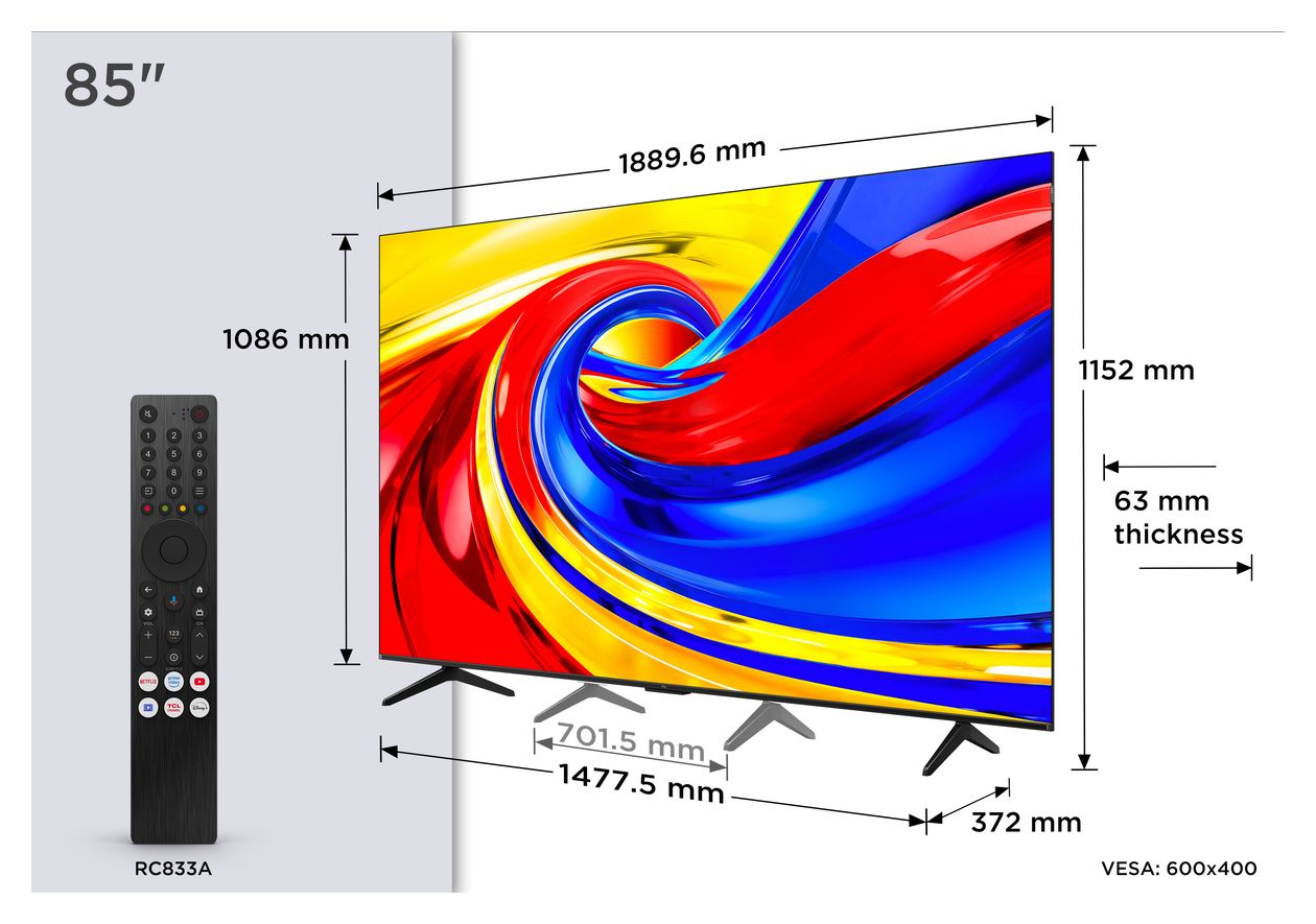 85QLED780L QLED 2,16 m (85 Zoll) Fernseher 4K Ultra HD VESA 600 x 400 mm 