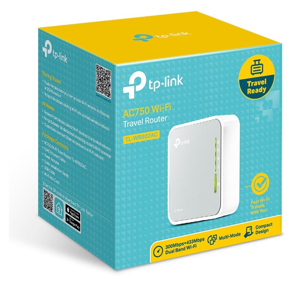 TL-WR902AC	AC750 WiFi 5 Router Dual-Band (2,4 GHz/5 GHz) 300 Mbit/s 