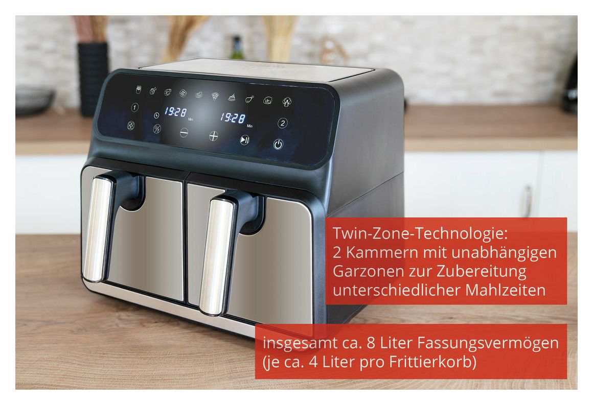58685 Twin Zone Doppel Heißluftfritteuse 8 l 1700 W  (Schwarz, Grau) 